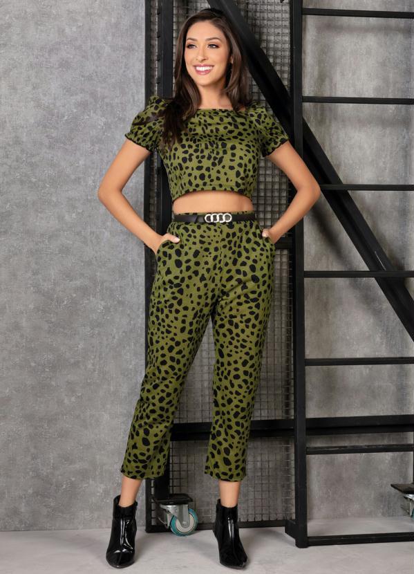 Outlet - Calça Animal Print Verde com Bolsos 3