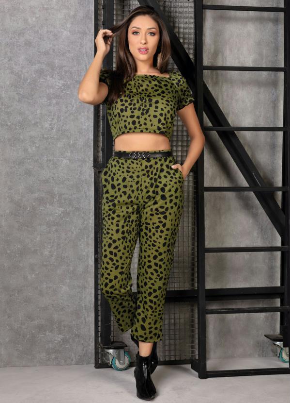 Outlet - Calça Animal Print Verde com Bolsos 4
