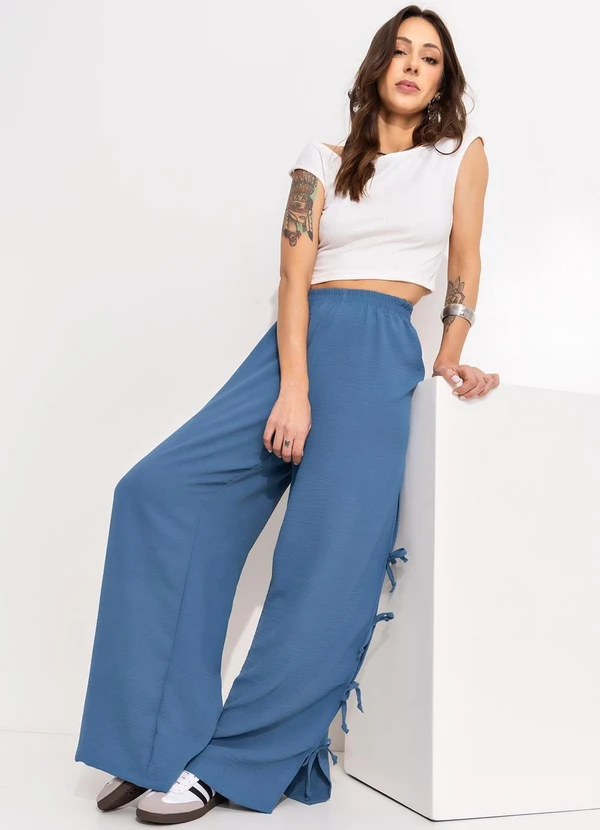 Bimini - Calça Azul em Crepe Plano 5