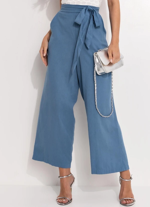 Quintess - Calça Azul em Linho