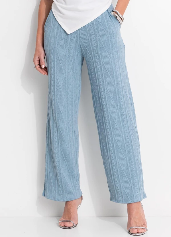 Quintess - Calça Azul em Malha Jacquard