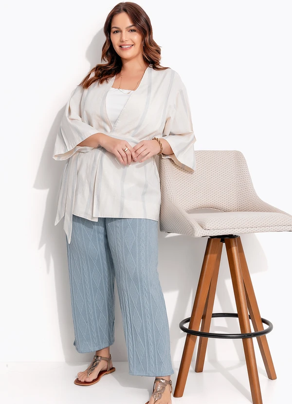 Quintess - Calça Azul em Malha Jacquard