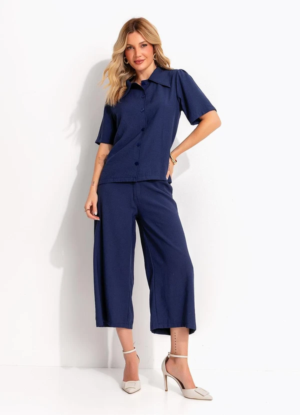 Quintess - Calça Azul Marinho em Tecido de Alfaiataria