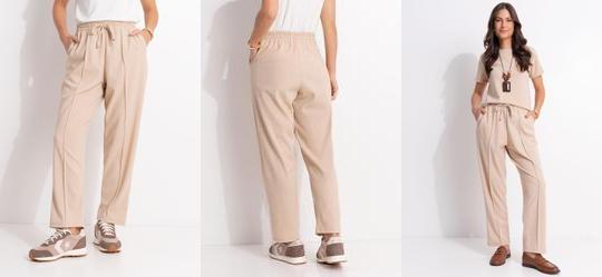 Cal�a Bege em Malha Tweed