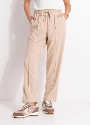 Quintess - Calça Bege em Malha Tweed - QUINTESS