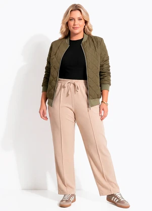 Quintess - Calça Bege em Malha Tweed - QUINTESS