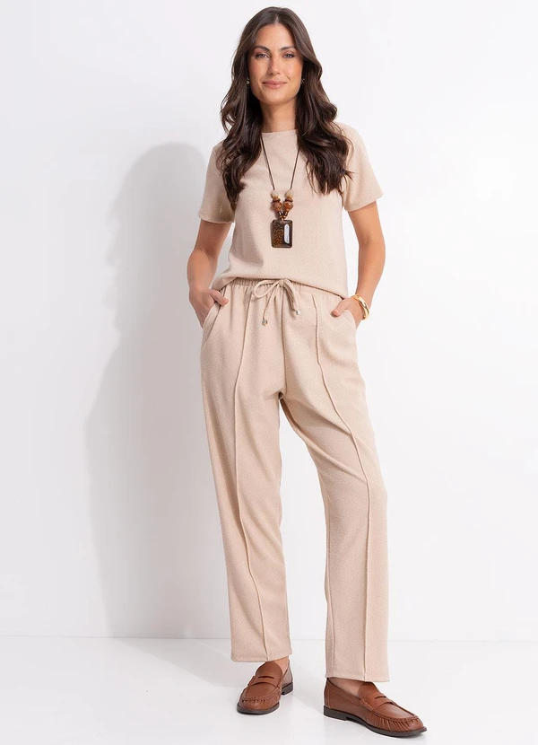 Quintess - Calça Bege em Malha Tweed 3