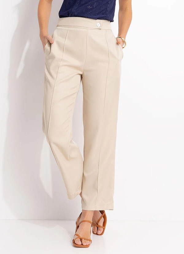 Quintess - Calça Bege em Tecido Alfaiataria 6