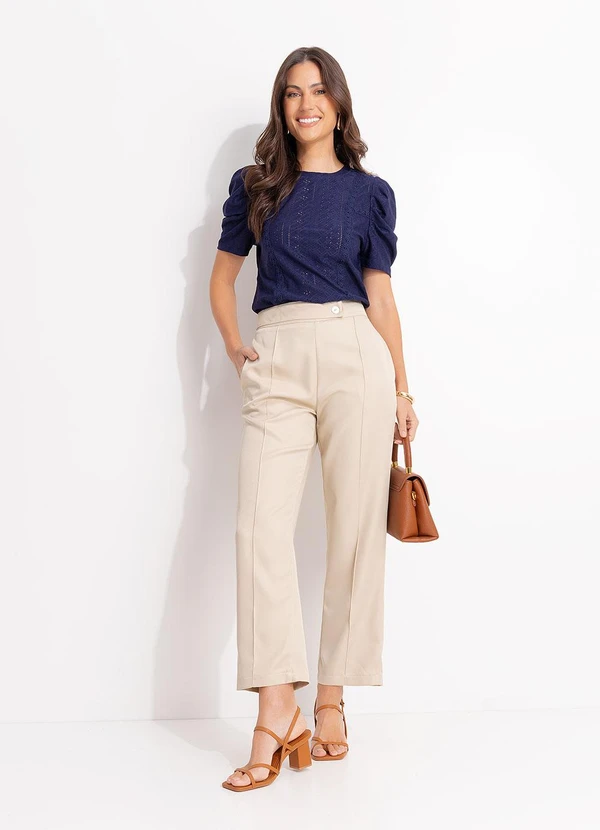 Quintess - Calça Bege em Tecido Alfaiataria 3