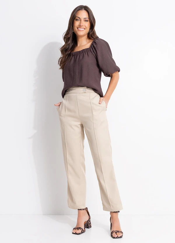 Quintess - Calça Bege em Tecido Alfaiataria 2