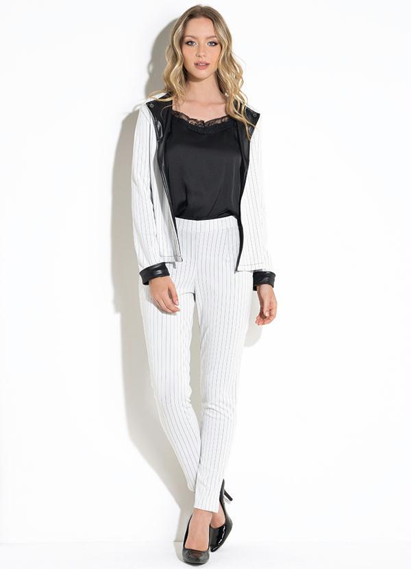 Quintess - Calça Branca e Preto com Fenda 3