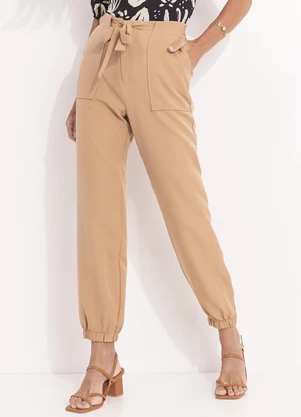 Svela - Calça Caqui em Tecido de Crepe Plano - SVELA