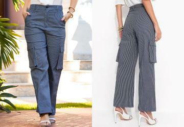 Cala Cargo Listrado Azul em Sarja