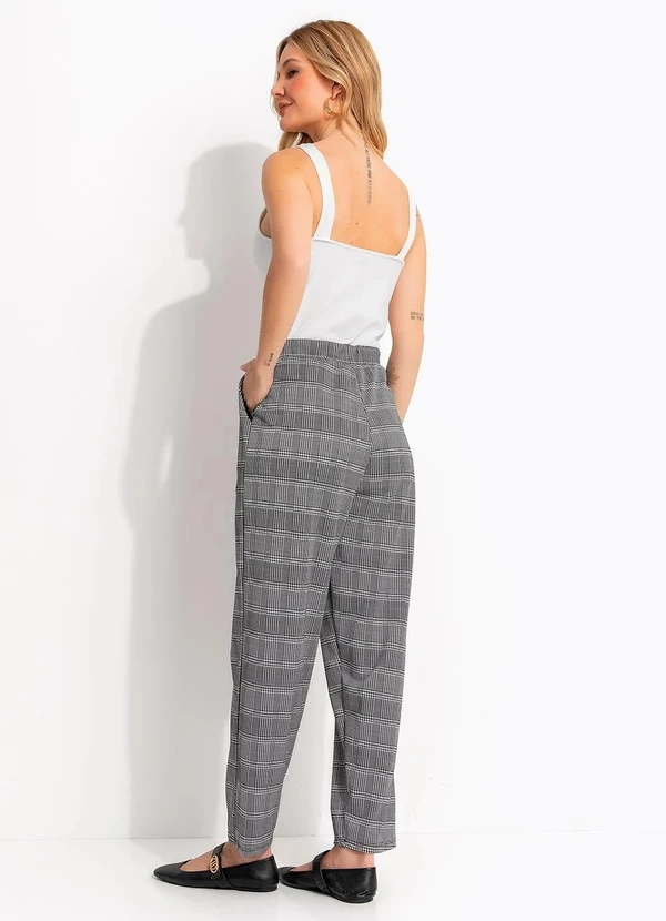Quintess - Calça Cigarrete Xadrez Príncipe de Gales em Malha Jacquard com Elástico 3