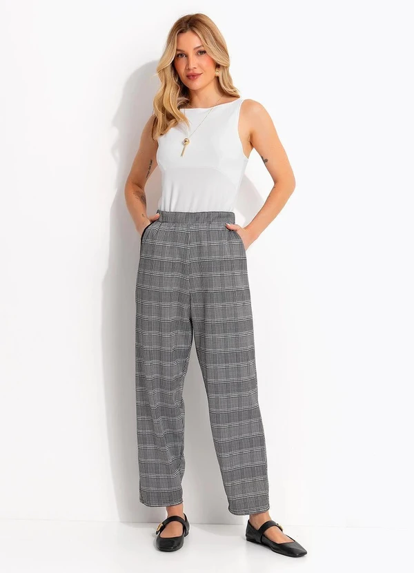 Quintess - Calça Cigarrete Xadrez Príncipe de Gales em Malha Jacquard com Elástico 4