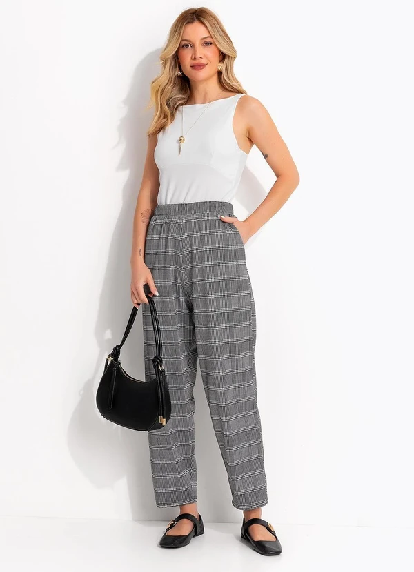Quintess - Calça Cigarrete Xadrez Príncipe de Gales em Malha Jacquard com Elástico 5