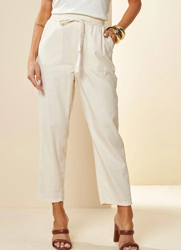 Doce Trama - Calça Cintura Alta Jogger Brisa em Sarja Branco