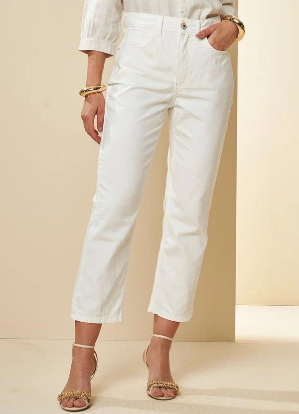 Doce Trama - Calça Cintura Média Celebration Reta Slim Branco