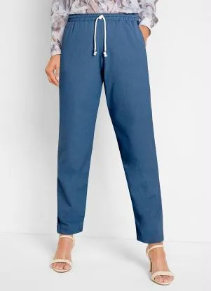 bonprix - Calça com Amarração Azul Marinho - BONPRIX