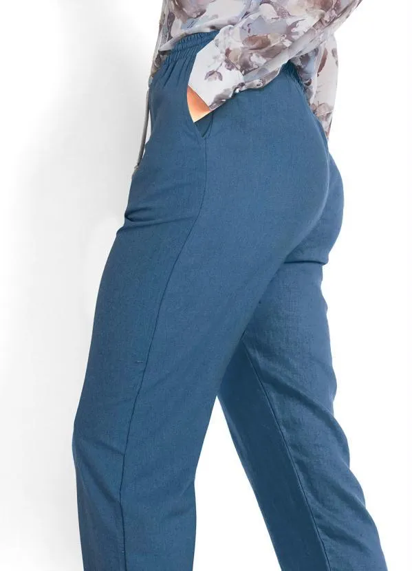 bonprix - Calça com Amarração Azul Marinho 2