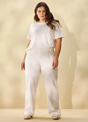 Marialícia - Calça Comfy Feminina Moletom Linho Bege - MARIALÍCIA