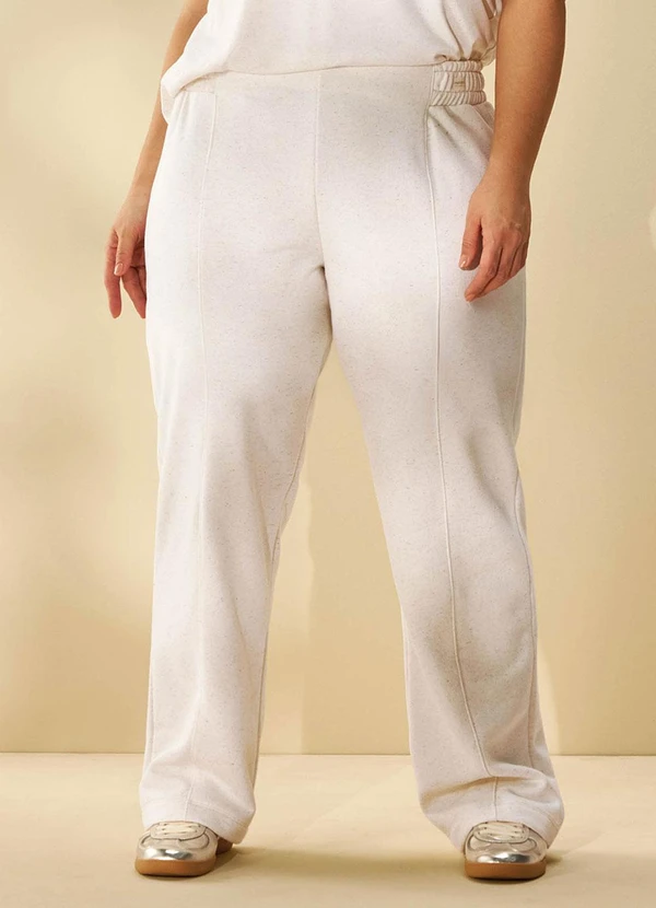 Marialícia - Calça Comfy Feminina Moletom Linho Bege