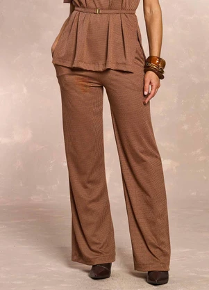 Doce Trama - Calça em Jacquard em Pied de Pool Marrom - DOCE TRAMA