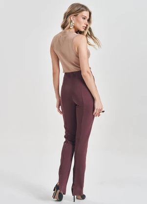 Doce Trama - Calça em Malha Bodycon com Cós Alto Marrom - DOCE TRAMA