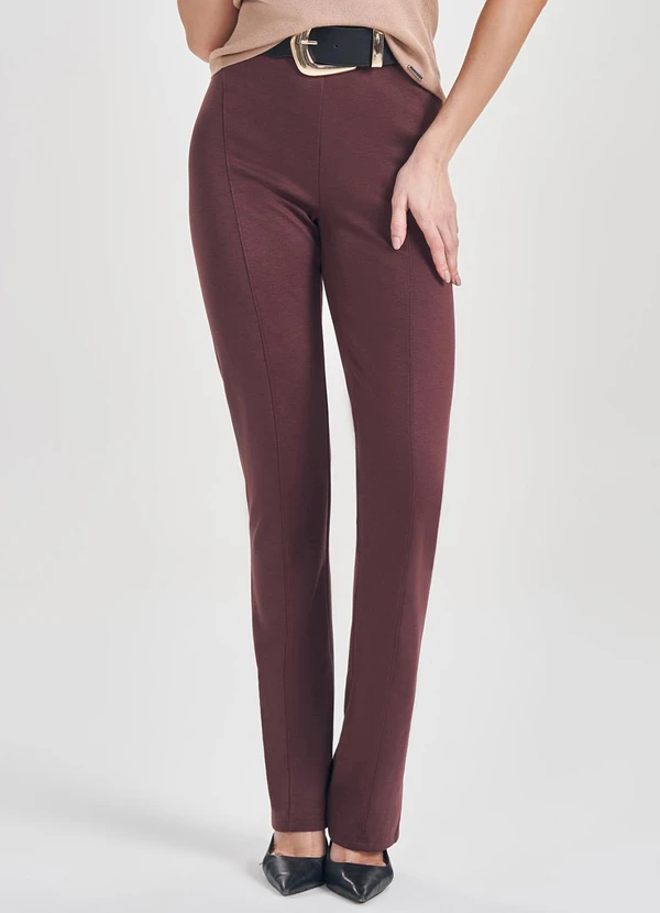 Doce Trama - Calça em Malha Bodycon com Cós Alto Marrom