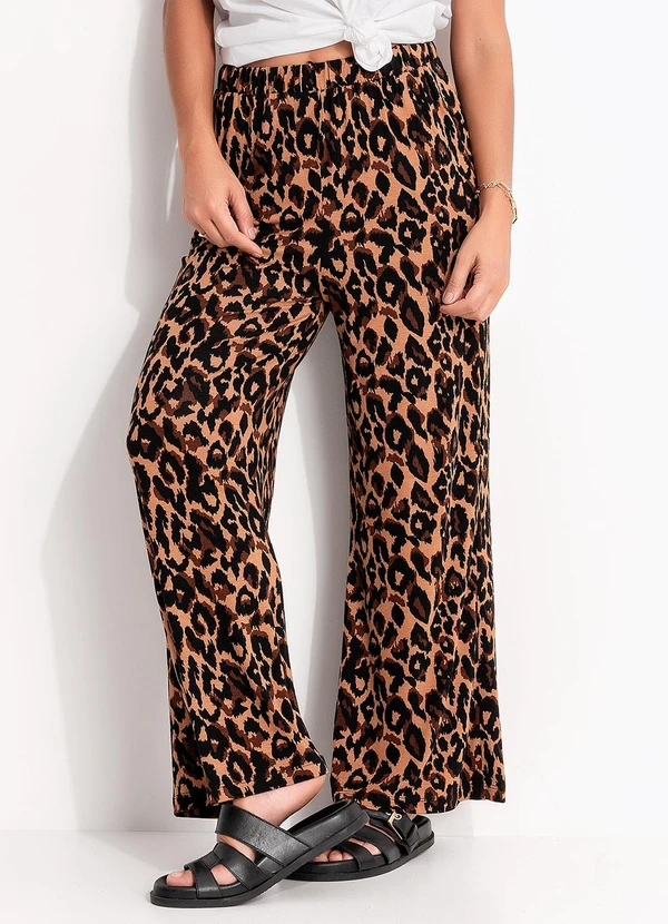 Quintess - Calça Estampada Animal Print Marrom