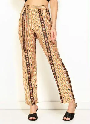 Moda Pop - Calça Étnica Cintura Alta e Amarração - MODA POP