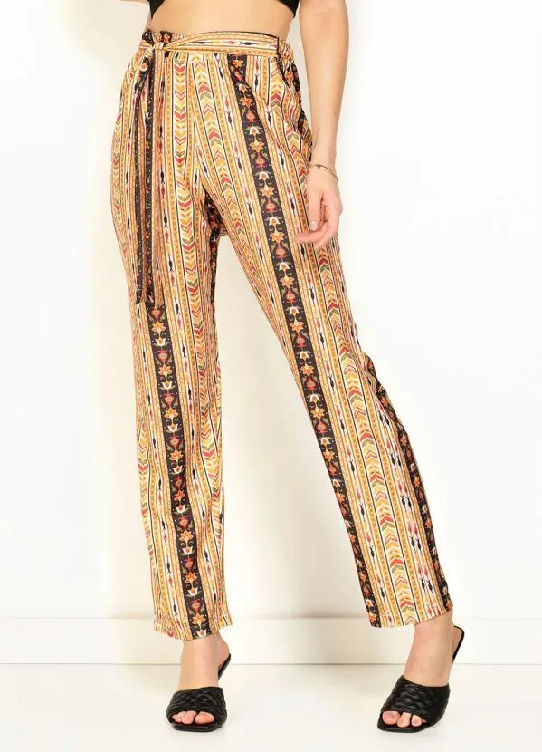 Moda Pop - Calça Étnica Cintura Alta e Amarração