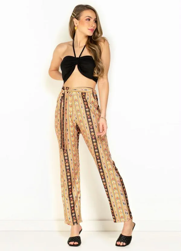Moda Pop - Calça Étnica Cintura Alta e Amarração 4