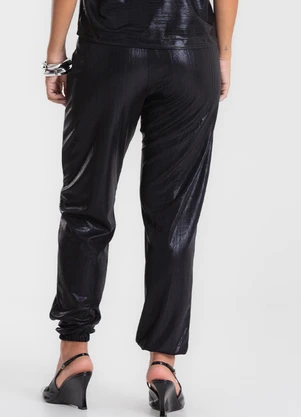 Dianna - Calça Feminina Aladim em Malha Plissada Preto - DIANNA