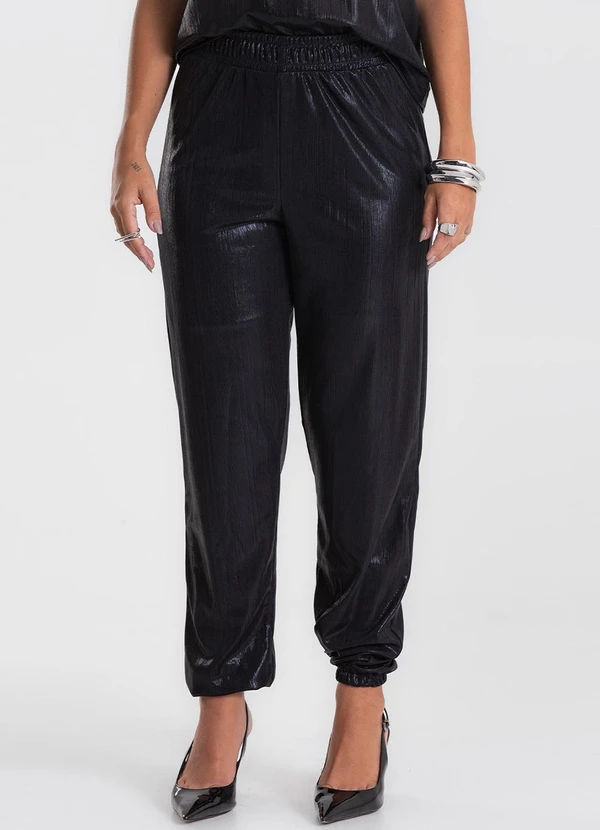 Dianna - Calça Feminina Aladim em Malha Plissada Preto