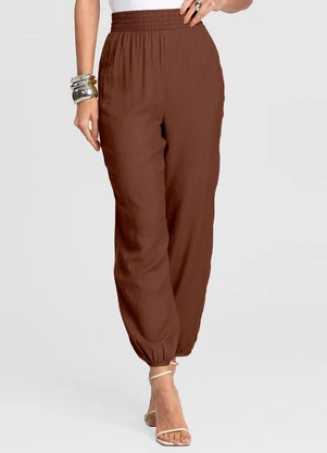Dianna - Calça Feminina Aladim em Tecido Viscose Marrom - DIANNA