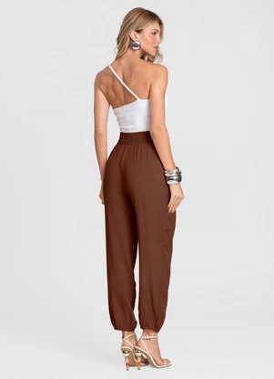 Dianna - Calça Feminina Aladim em Tecido Viscose Marrom - DIANNA
