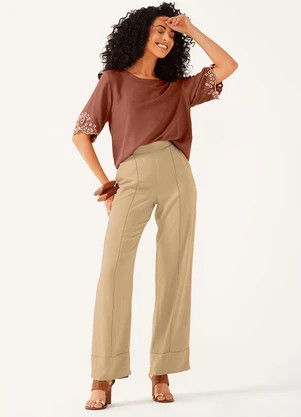 Marialícia - Calça Feminina com Recortes Bege - MARIALÍCIA
