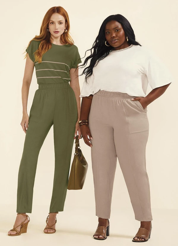 Marialícia - Calça Feminina Creponada com Bolsos Marrom 3