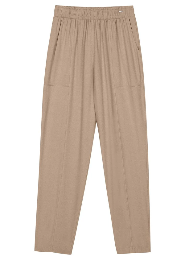 Marialícia - Calça Feminina Creponada com Bolsos Marrom 4