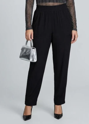 Marialícia - Calça Feminina Creponada com Bolsos Preto - MARIALÍCIA