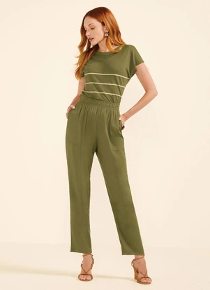 Marialícia - Calça Feminina Creponada com Bolsos Verde - MARIALÍCIA