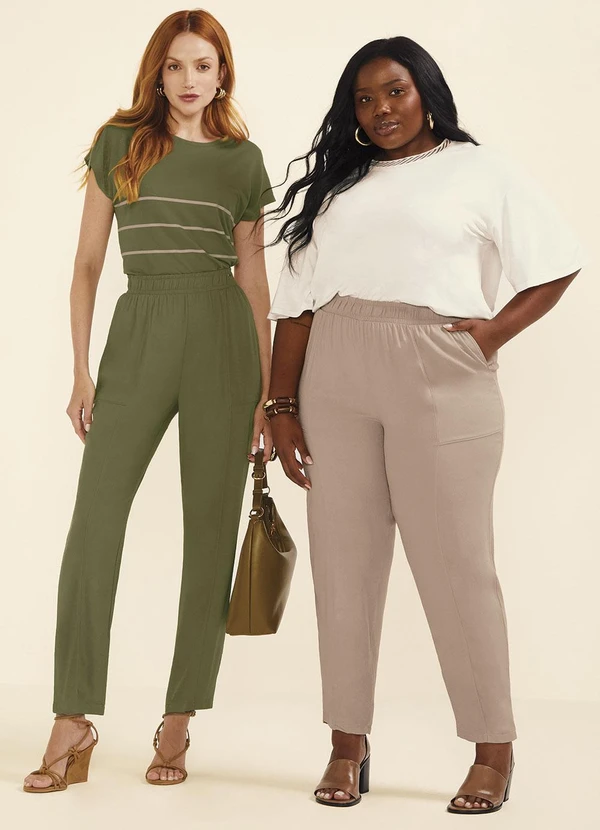 Marialícia - Calça Feminina Creponada com Bolsos Verde 3