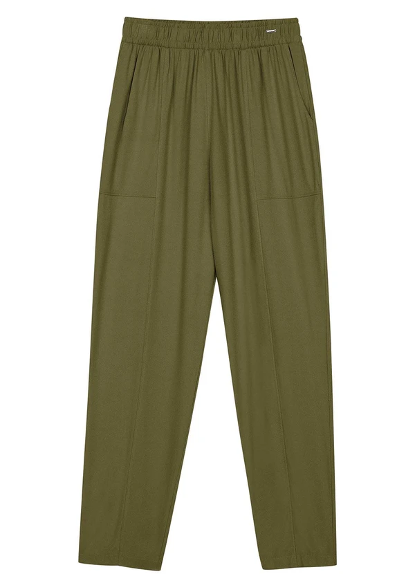 Marialícia - Calça Feminina Creponada com Bolsos Verde 4