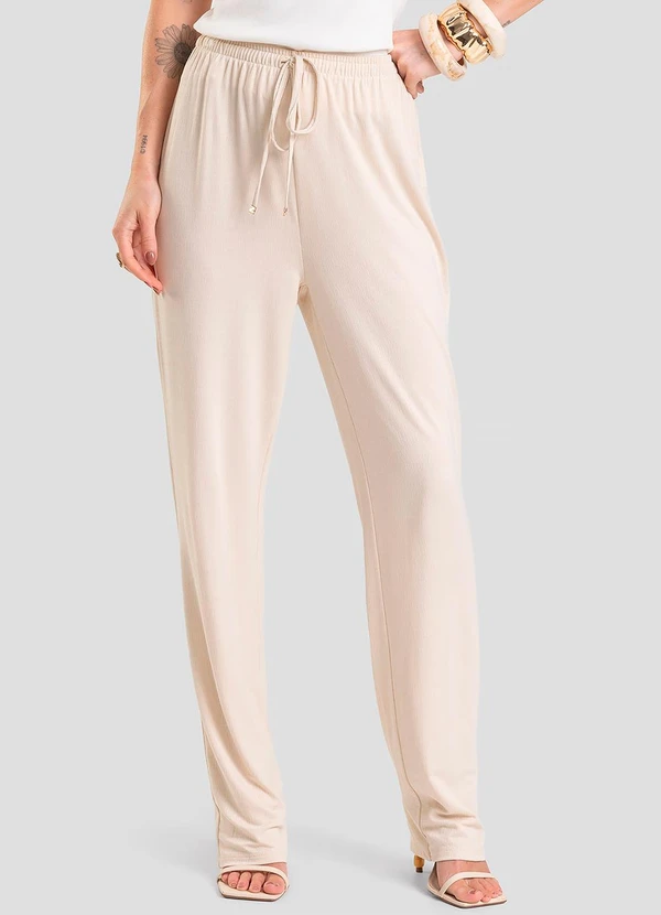 Dianna - Calça Feminina em Visco Maquinetada Bege