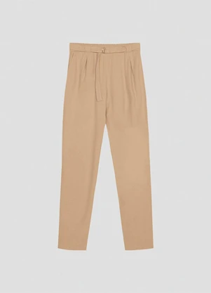 Cereja Rosa - Calça Feminina em Viscose Linho com Cinto Bege - CEREJA ROSA