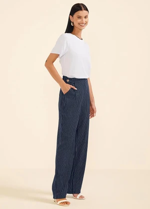 Marialícia - Calça Feminina Listrada Reta Azul - MARIALÍCIA