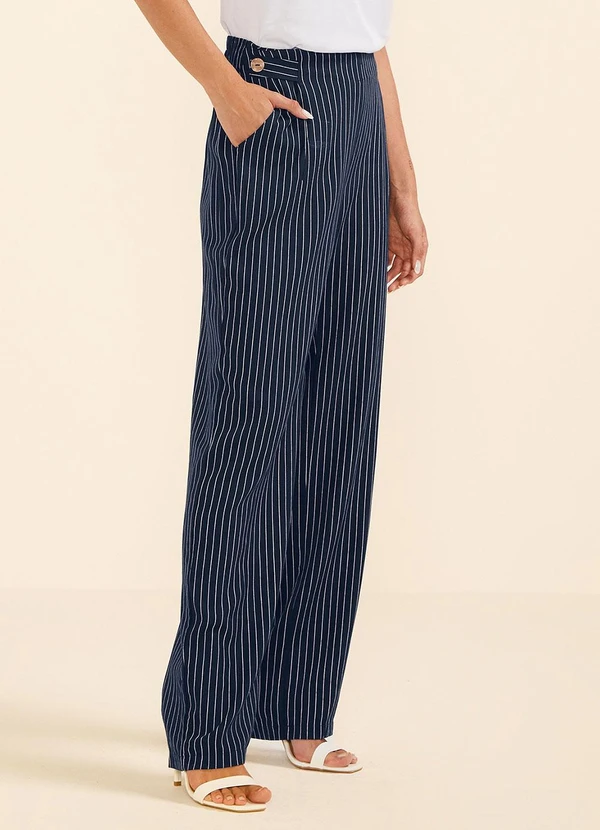 Marialícia - Calça Feminina Listrada Reta Azul
