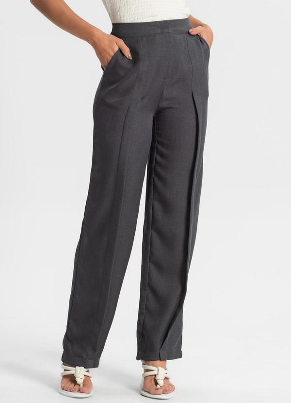 Rovitex - Calça Feminina Reta Alfaiataria Cinza