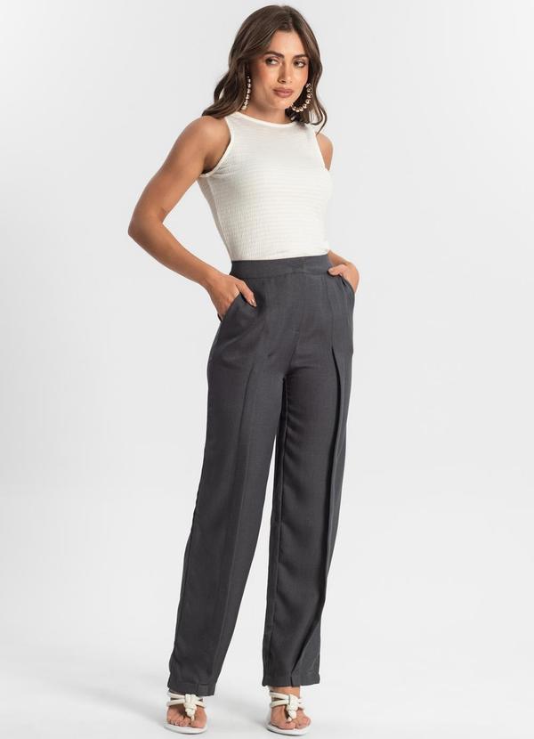 Rovitex - Calça Feminina Reta Alfaiataria Cinza 2